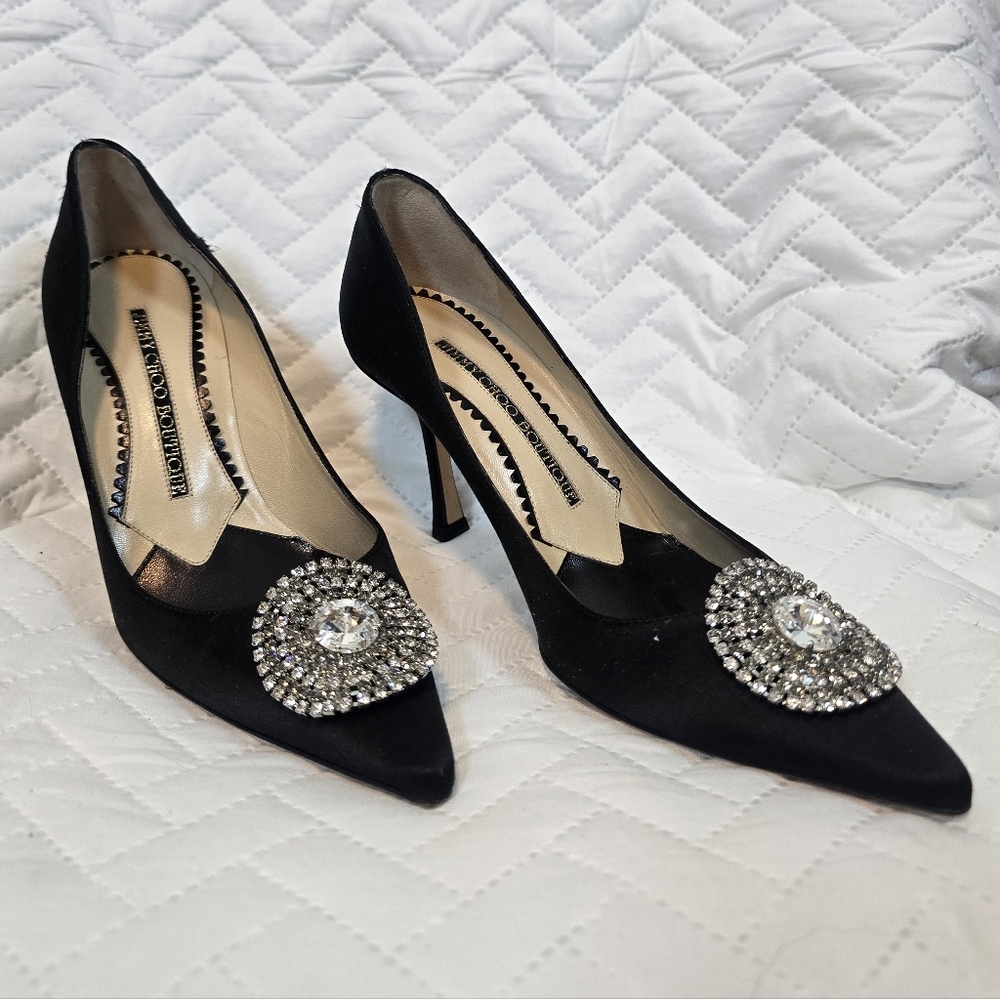 Jimmy Choo Crystal Accent Black Pointed Pumps Heels - Picture 2 of 15